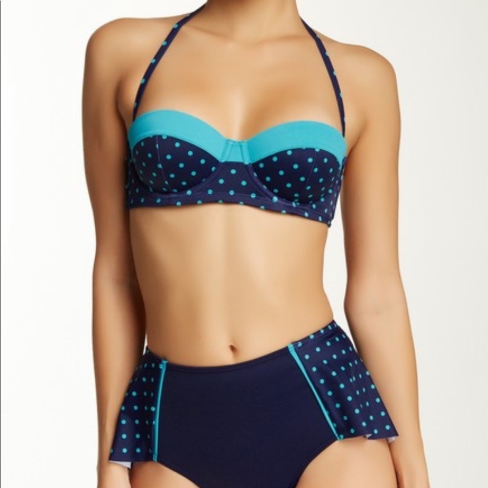 NEW • Spanx • Retro Polka Dot Bikini Top Navy Blue